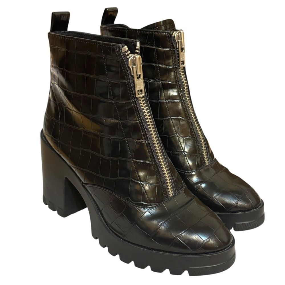 BP heeled ankle boots Marley black croc vegan leather zip front lug sole size 7